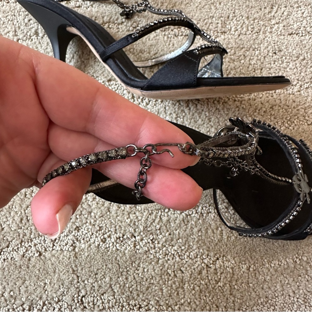 Giuseppe Zanotti Black Satin Rhinestone Enamel Anklet Heel Sandals IT 38.5 NIB - Picture 13 of 17